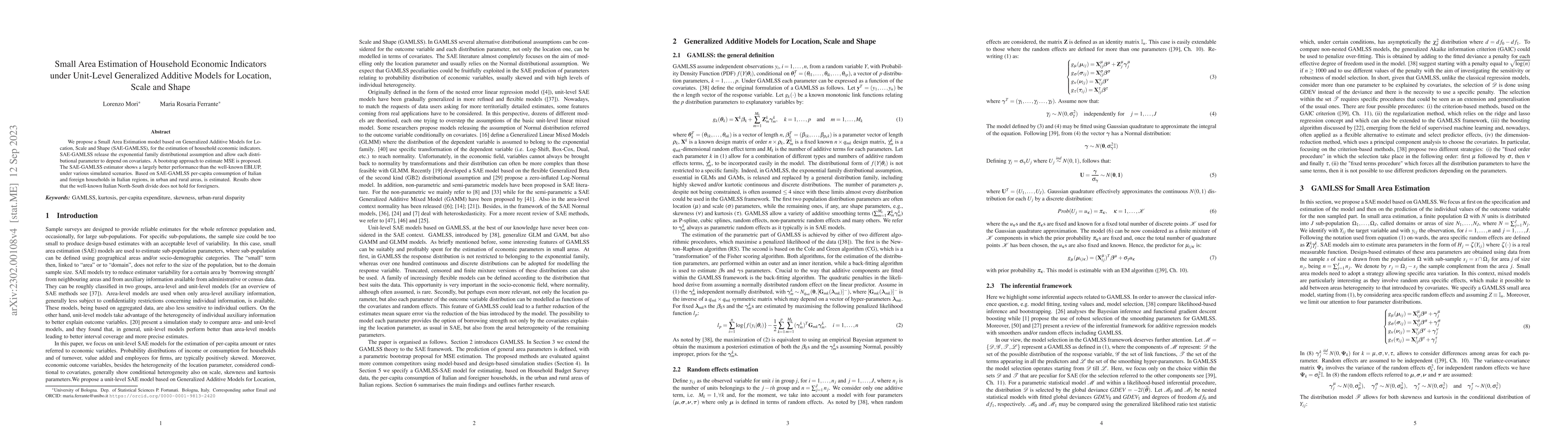 Thumbnail for Small area estimation under unit-level generalized additive models for
  location, scale and shape