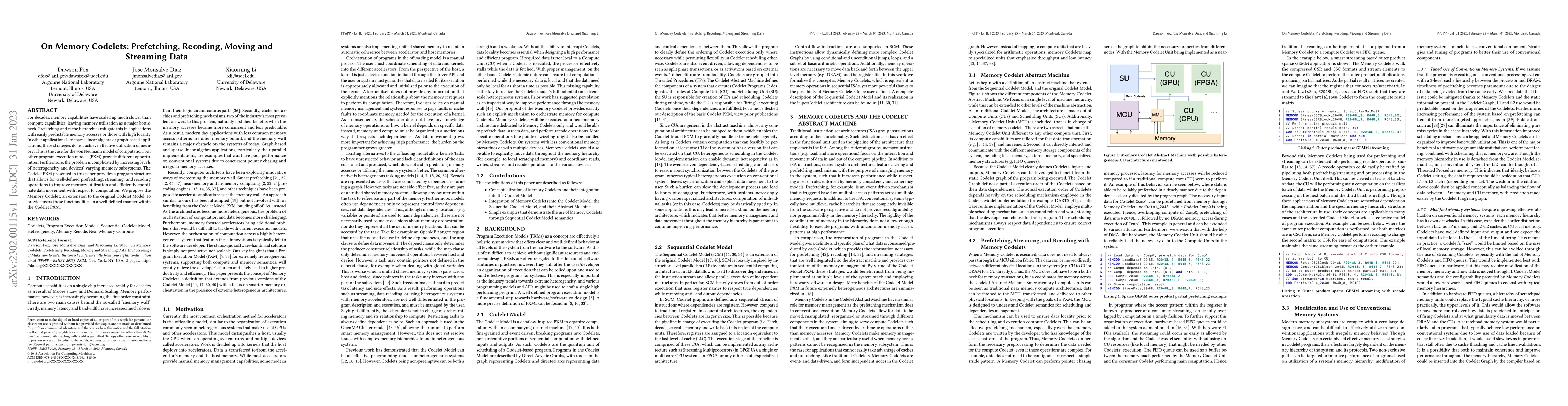 Thumbnail for On Memory Codelets: Prefetching, Recoding, Moving and Streaming Data