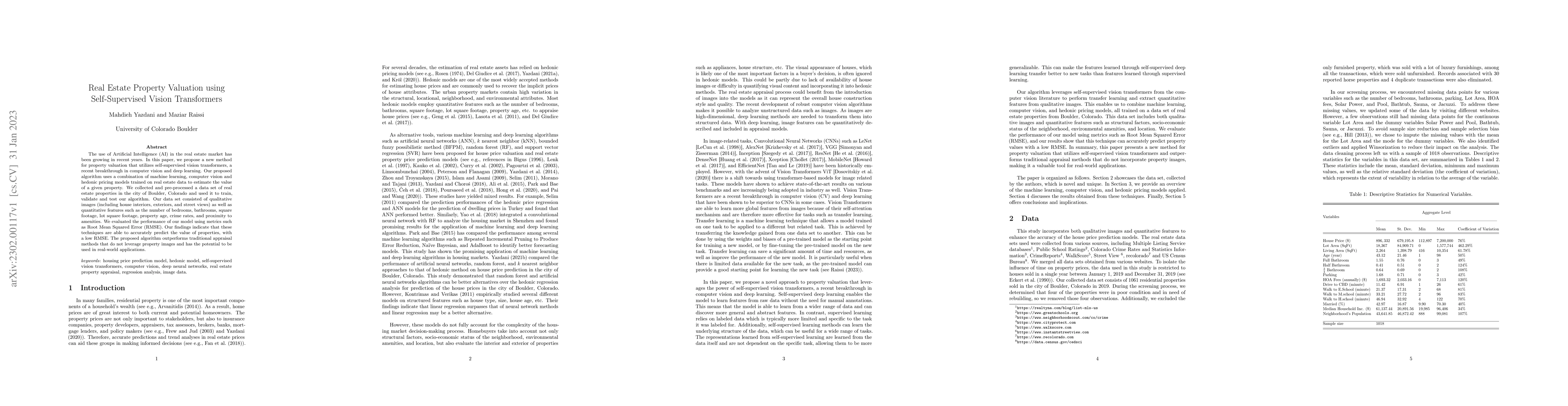 Thumbnail for Real Estate Property Valuation using Self-Supervised Vision Transformers