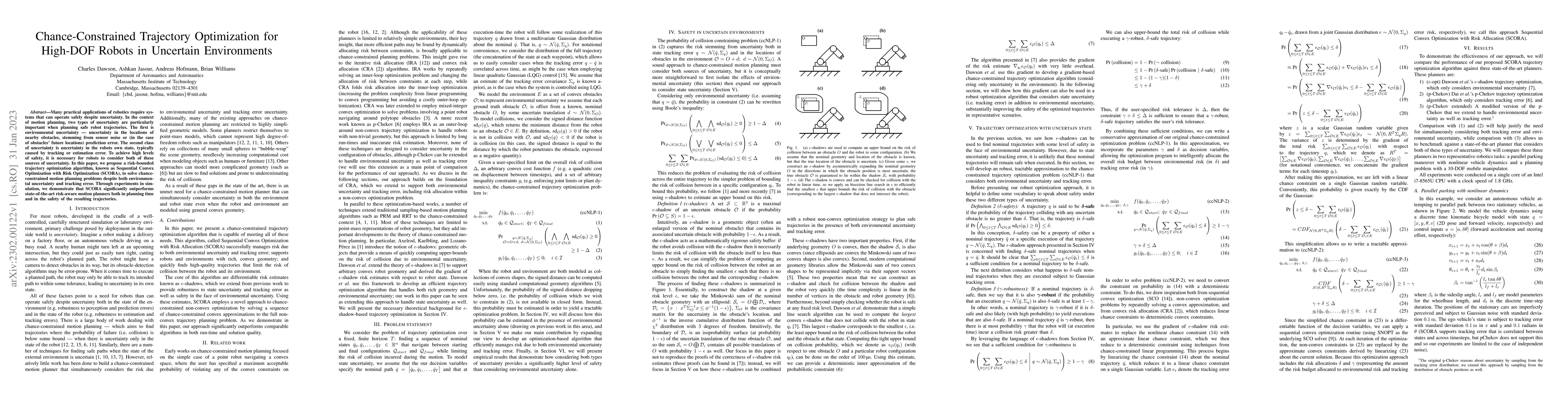Thumbnail for Chance-Constrained Trajectory Optimization for High-DOF Robots in
  Uncertain Environments