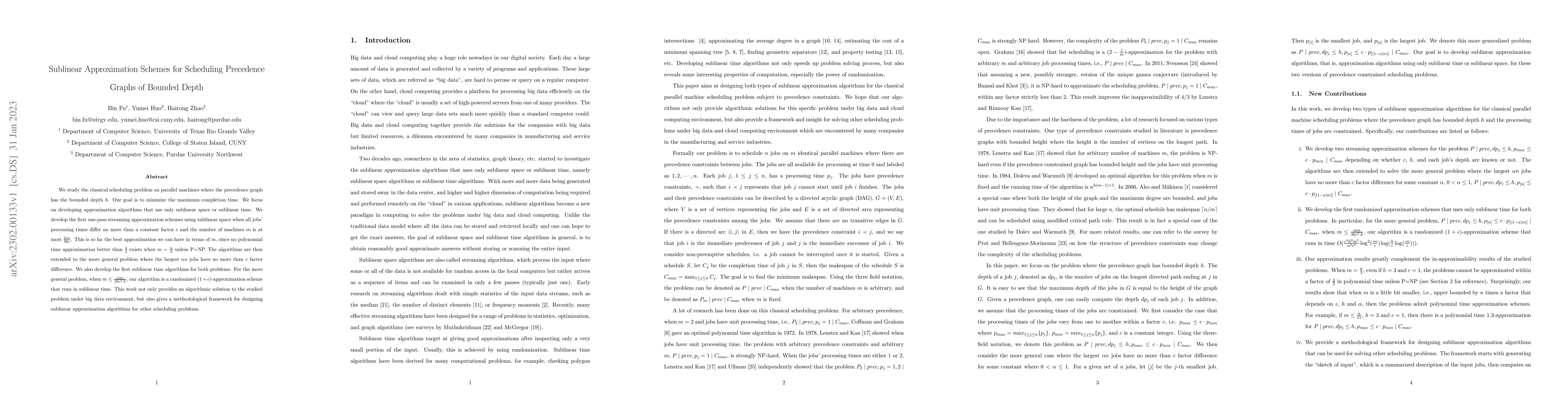 Thumbnail for Sublinear Approximation Schemes for Scheduling Precedence Graphs of
  Bounded Depth