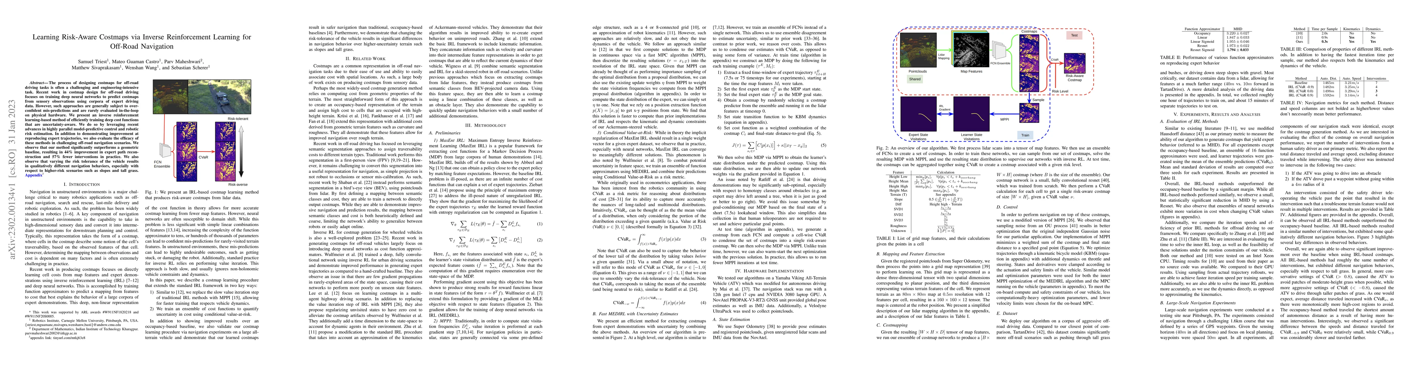Thumbnail for Learning Risk-Aware Costmaps via Inverse Reinforcement Learning for
  Off-Road Navigation