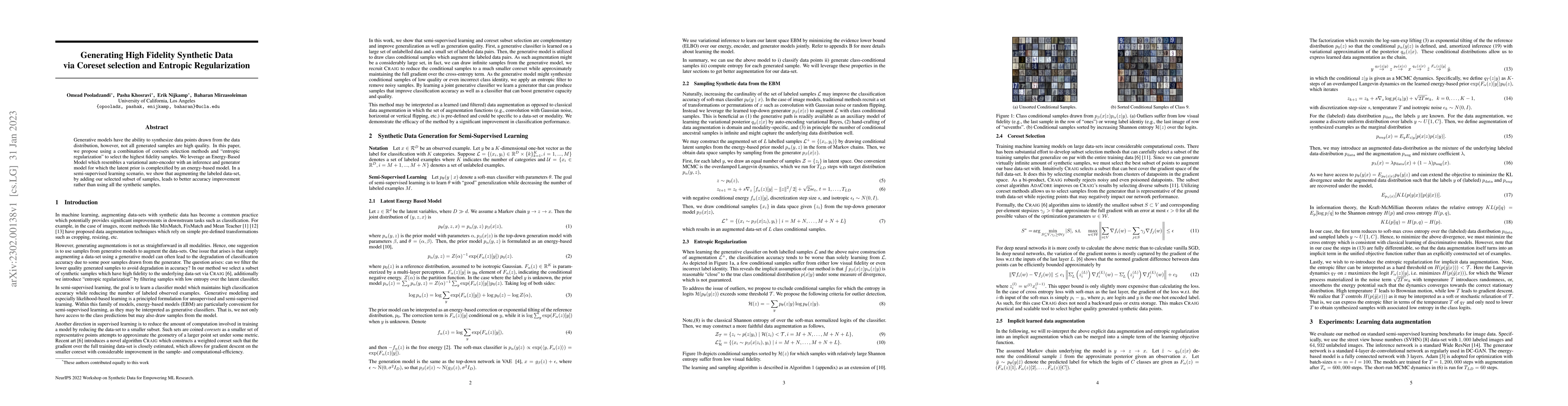 Thumbnail for Generating High Fidelity Synthetic Data via Coreset selection and
  Entropic Regularization