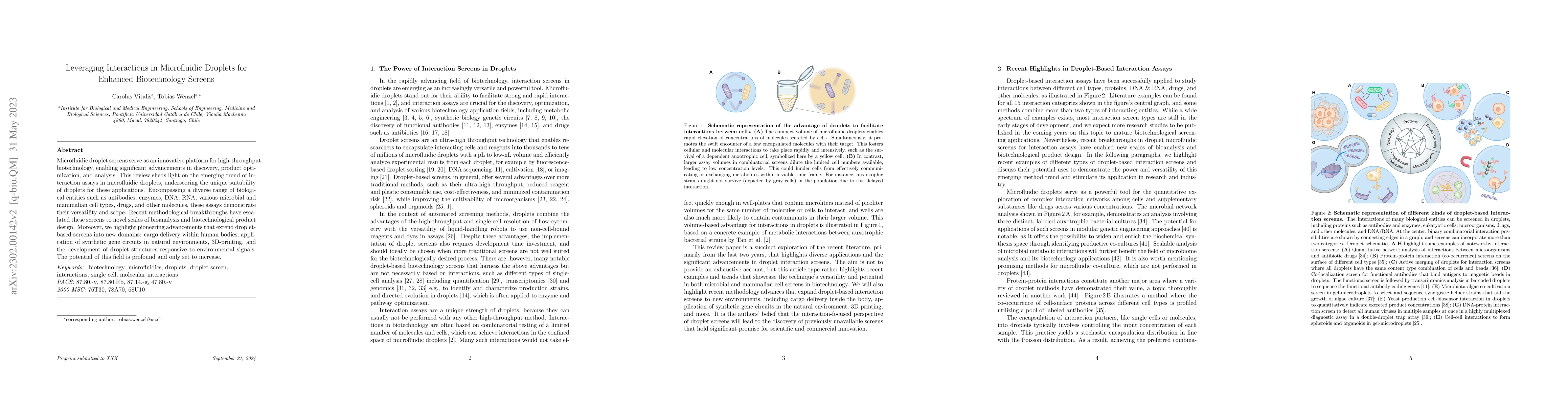 Thumbnail for Leveraging Interactions in Microfluidic Droplets for Enhanced
  Biotechnology Screens