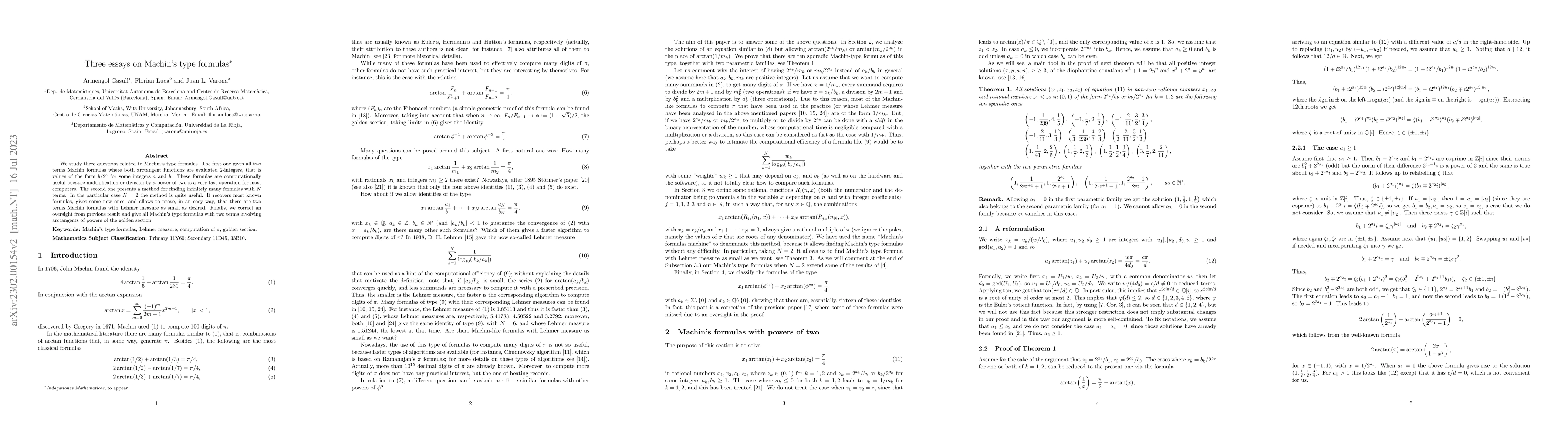 Thumbnail for Three essays on Machin's type formulas