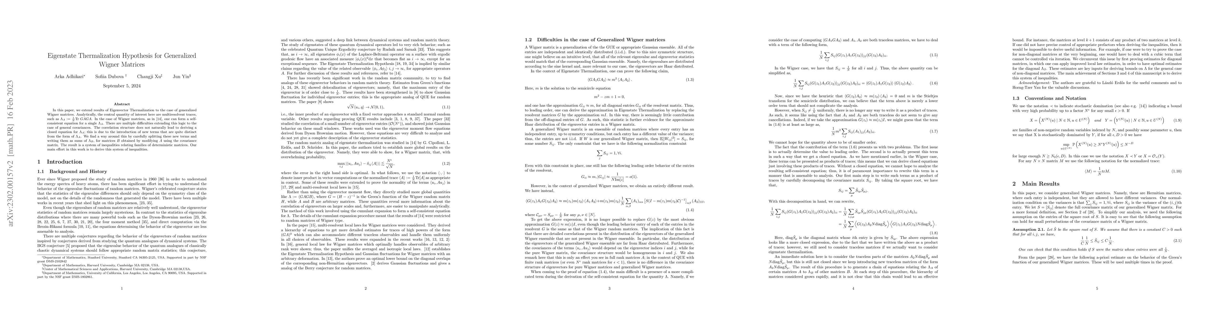 Thumbnail for Eigenstate Thermalization Hypothesis for Generalized Wigner Matrices