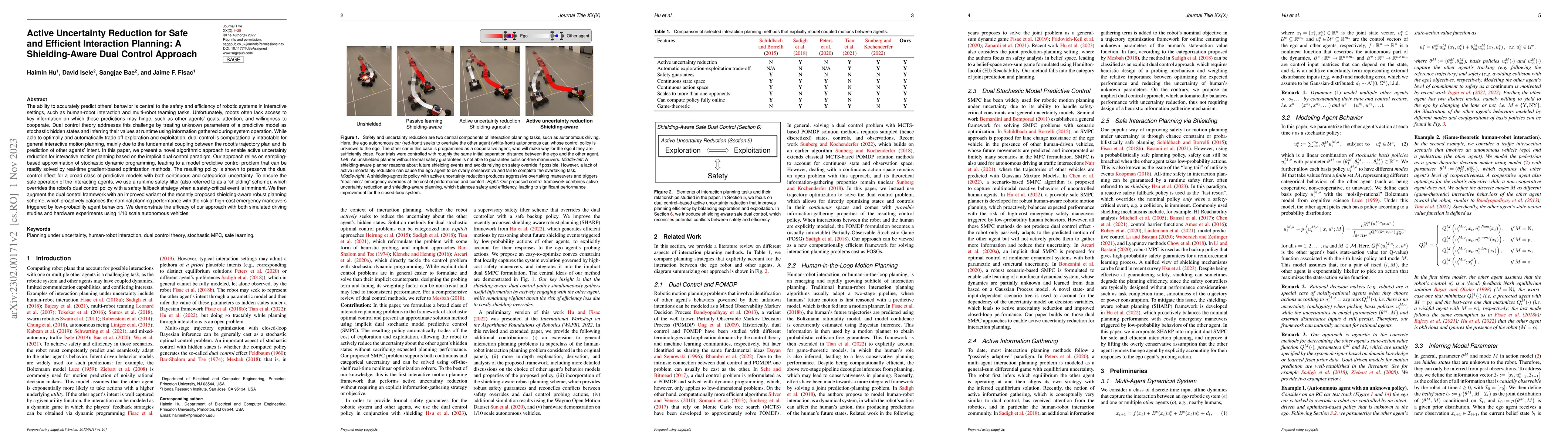 Thumbnail for Active Uncertainty Reduction for Safe and Efficient Interaction
  Planning: A Shielding-Aware Dual Control Approach