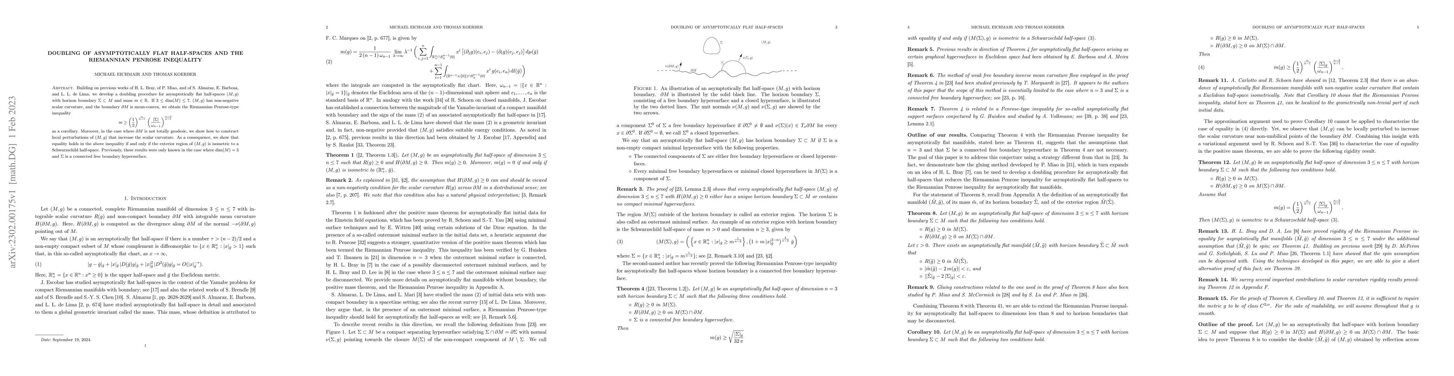 Thumbnail for Doubling of asymptotically flat half-spaces and the Riemannian Penrose
  inequality