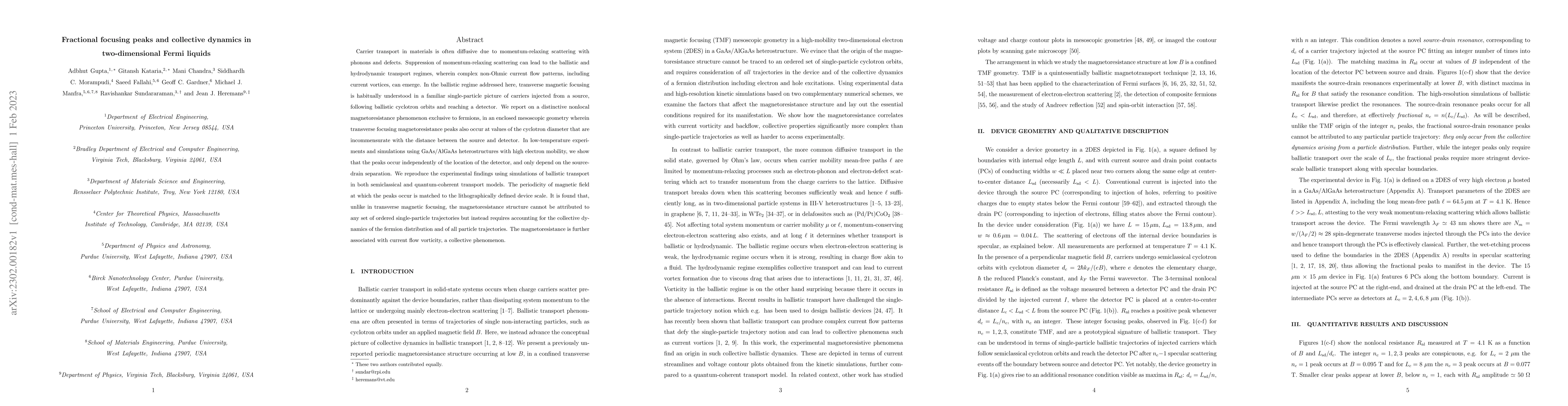 Thumbnail for Fractional focusing peaks and collective dynamics in two-dimensional
  Fermi liquids