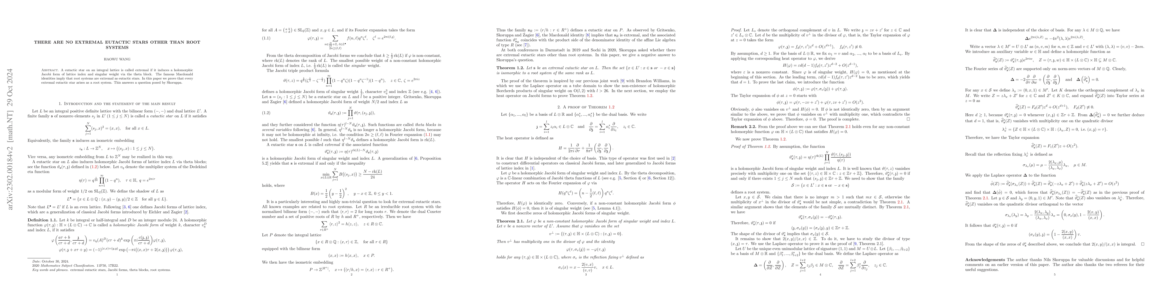 Thumbnail for There are no extremal eutactic stars other than root systems