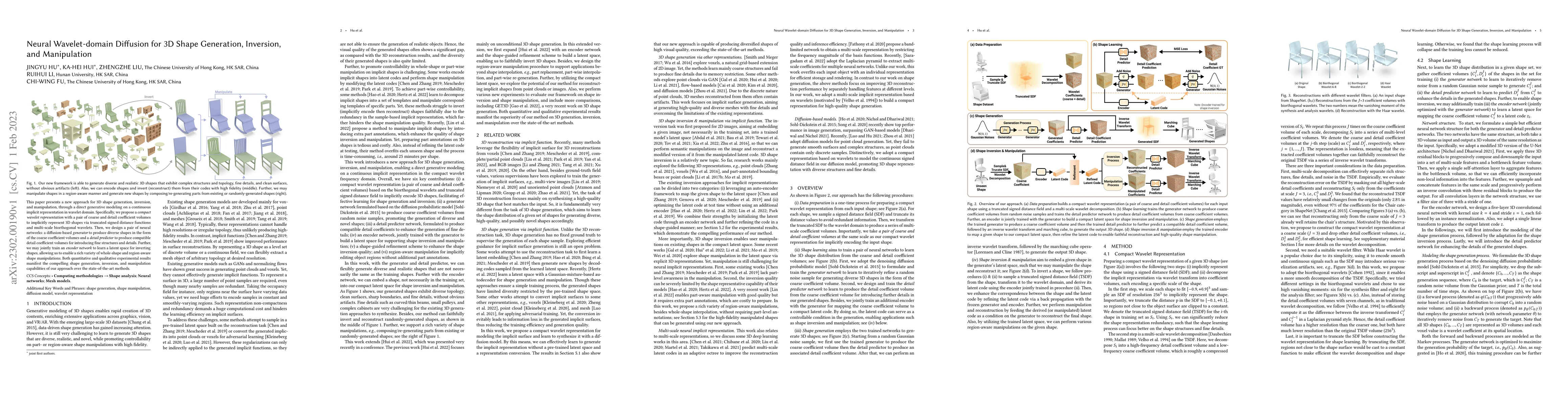 Thumbnail for Neural Wavelet-domain Diffusion for 3D Shape Generation, Inversion, and
  Manipulation