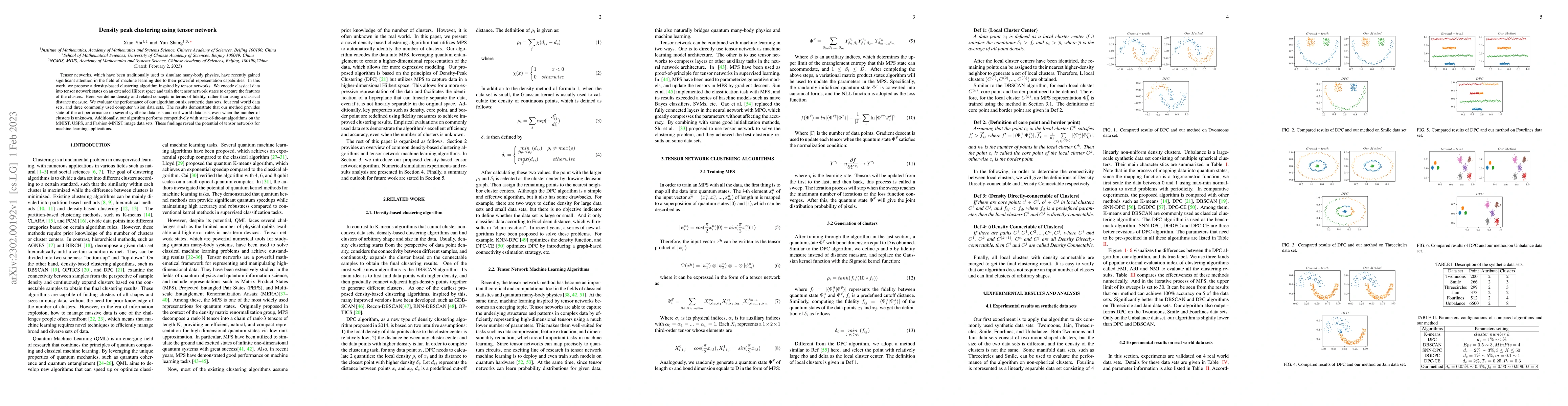 Thumbnail for Density peak clustering using tensor network