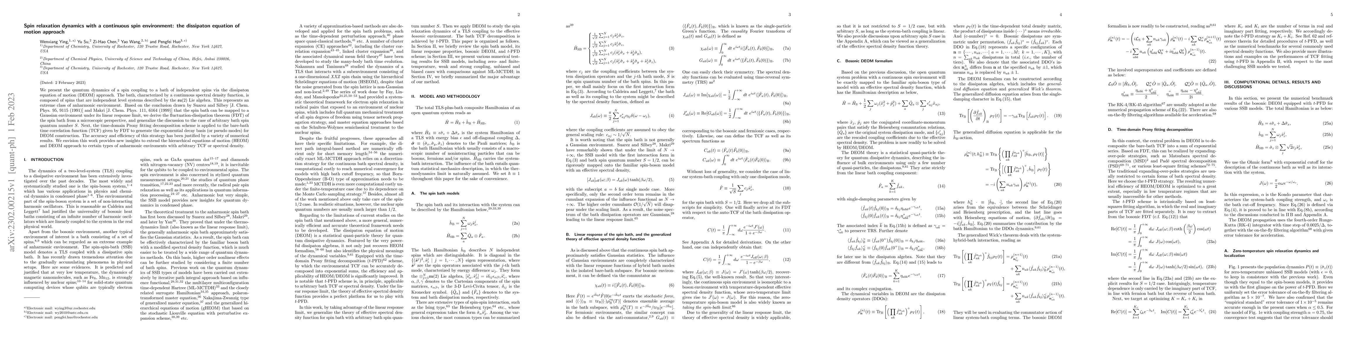 Thumbnail for Spin relaxation dynamics with a continuous spin environment: the
  dissipaton equation of motion approach