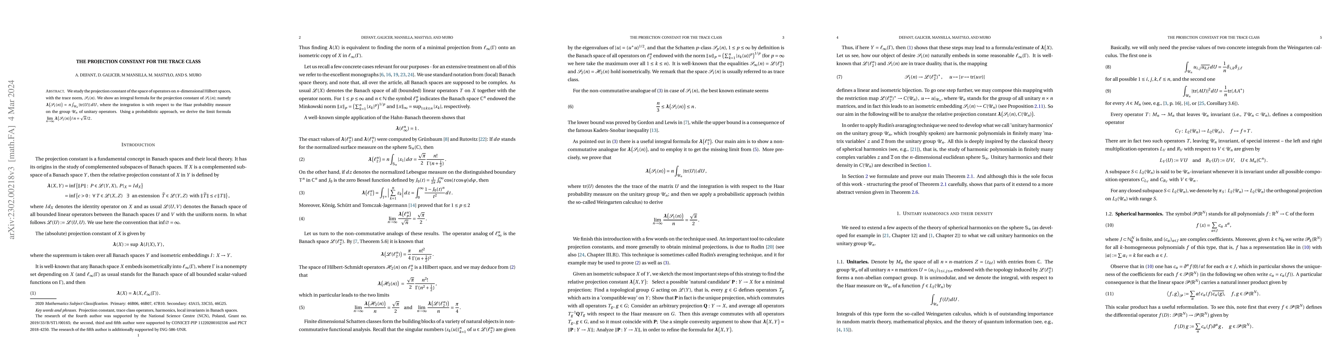 Thumbnail for The projection constant for the trace class