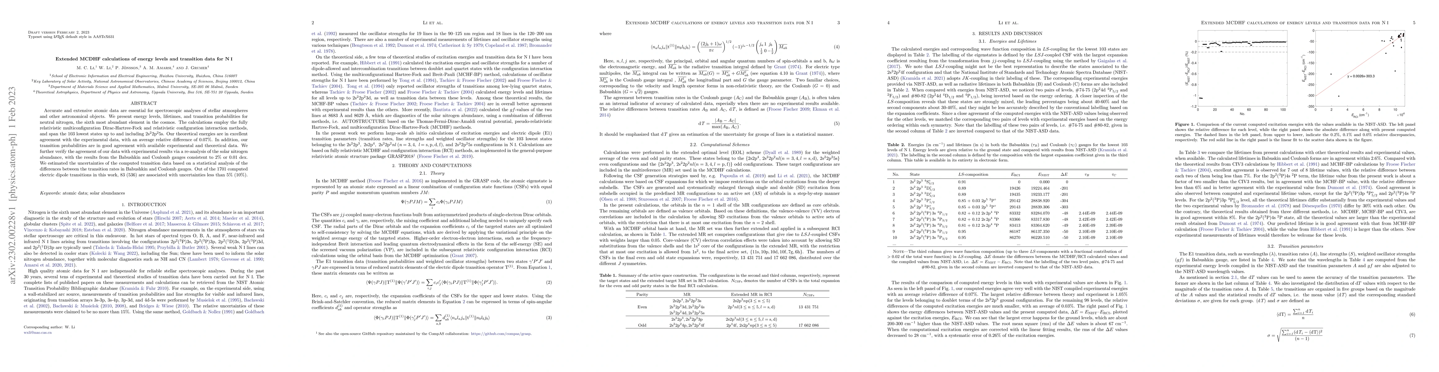 Thumbnail for Extended MCDHF calculations of energy levels and transition data for N I