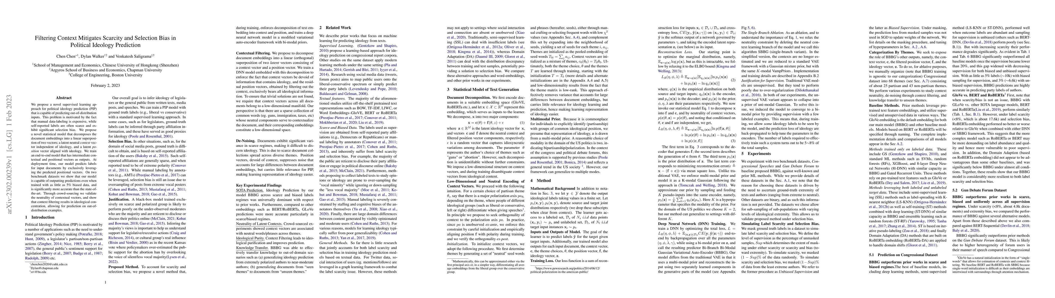 Thumbnail for Filtering Context Mitigates Scarcity and Selection Bias in Political
  Ideology Prediction
