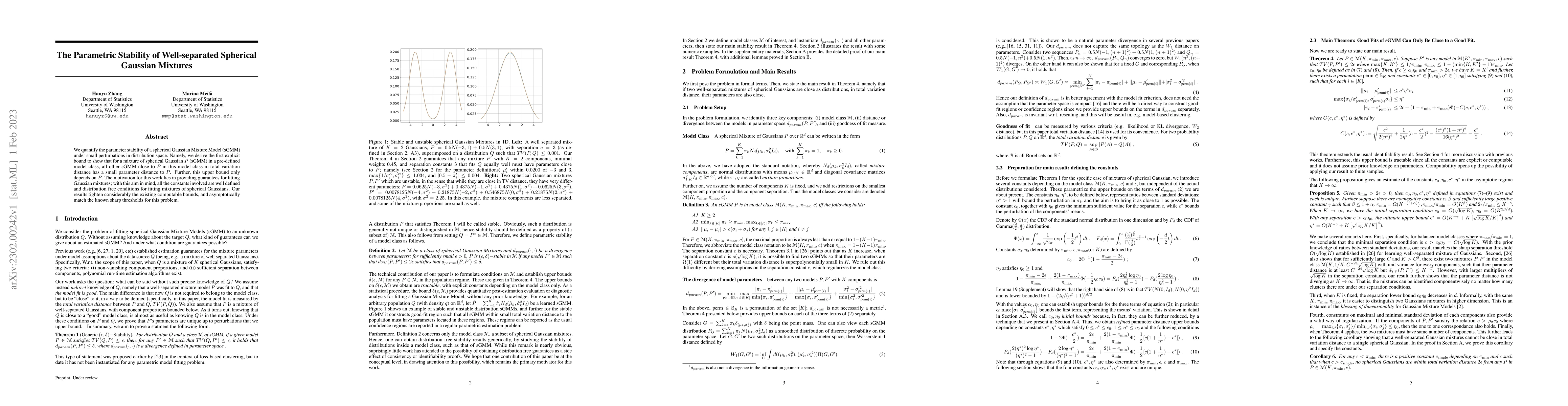 Thumbnail for The Parametric Stability of Well-separated Spherical Gaussian Mixtures
