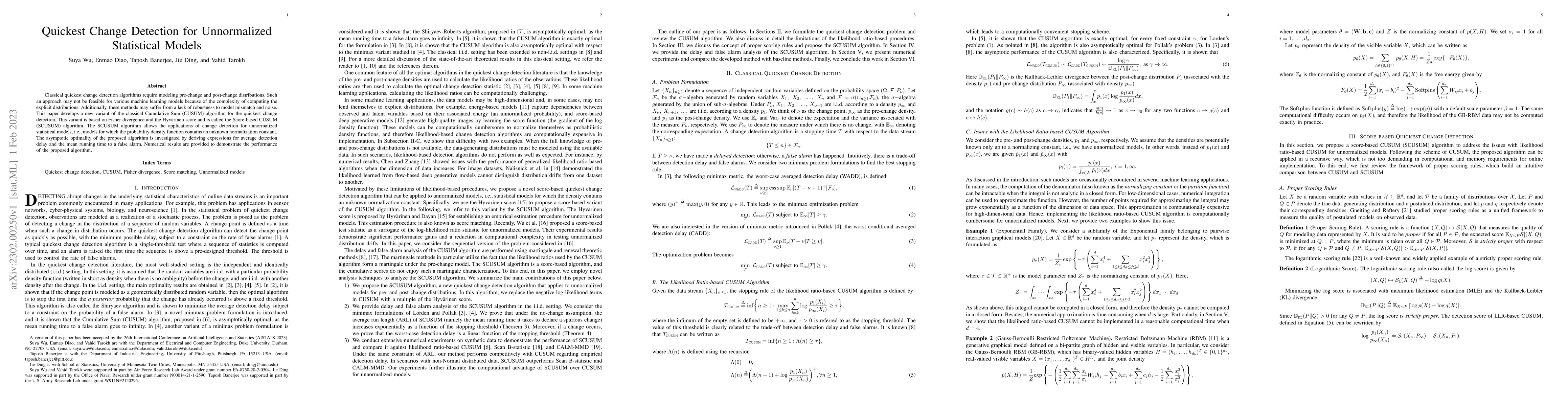 Thumbnail for Quickest Change Detection for Unnormalized Statistical Models