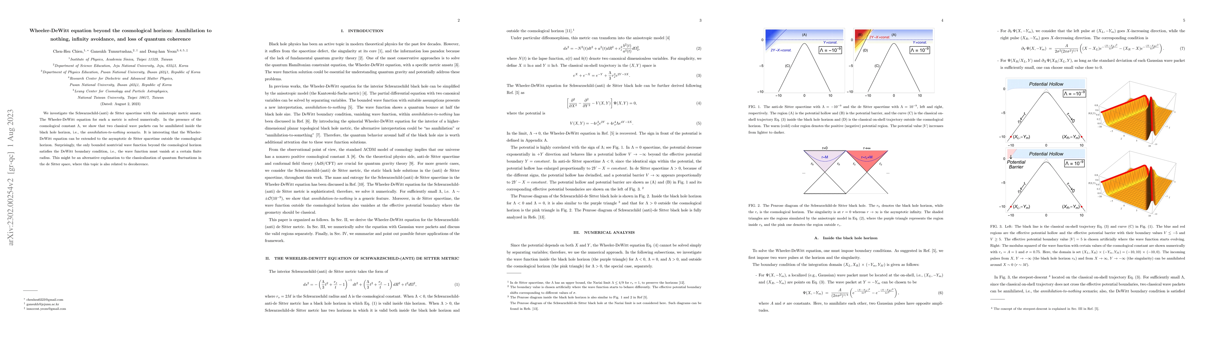Thumbnail for Wheeler-DeWitt equation beyond the cosmological horizon: Annihilation to
  nothing, infinity avoidance, and loss of quantum coherence
