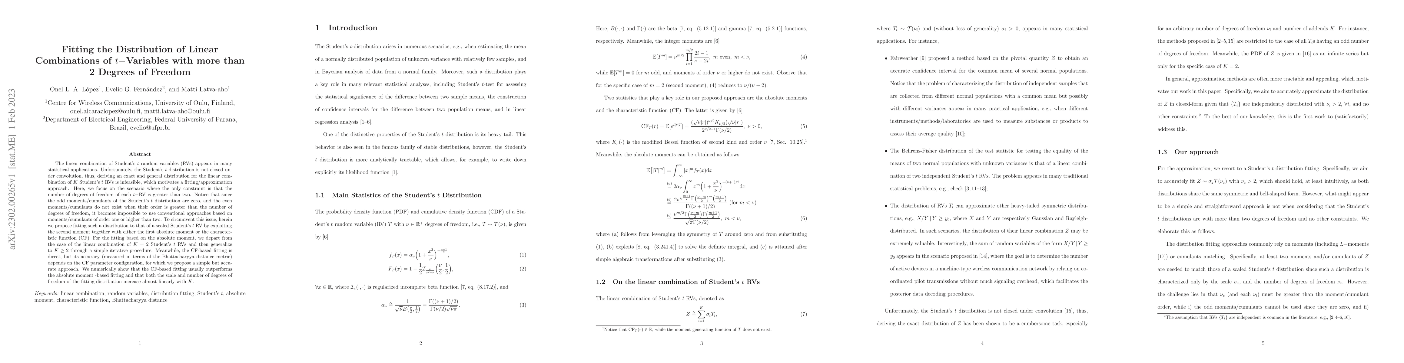 Thumbnail for Fitting the Distribution of Linear Combinations of t-Variables with more
  than 2 Degrees of Freedom