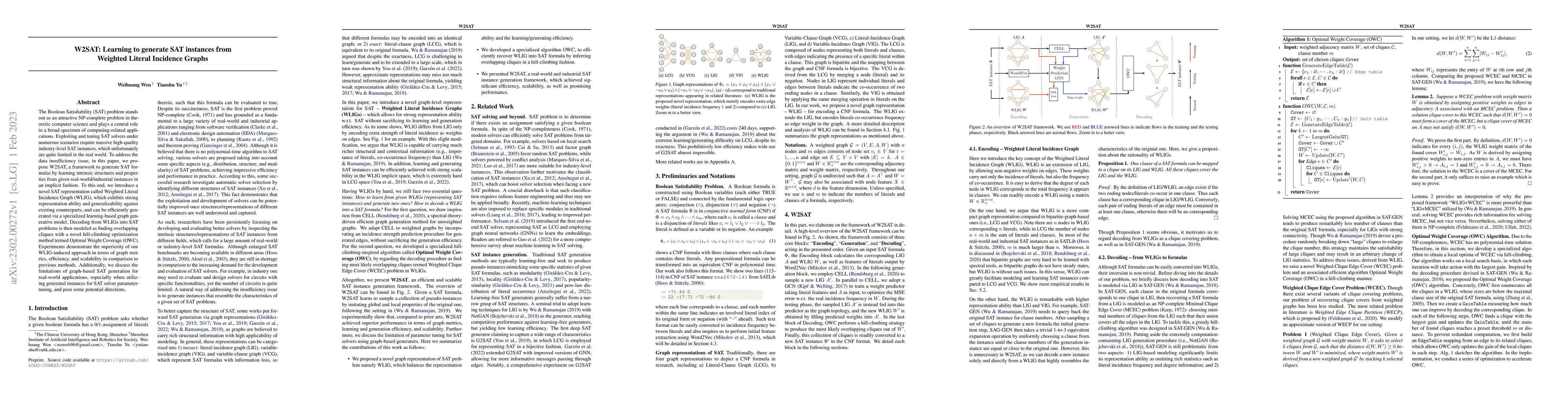 Thumbnail for W2SAT: Learning to generate SAT instances from Weighted Literal
  Incidence Graphs