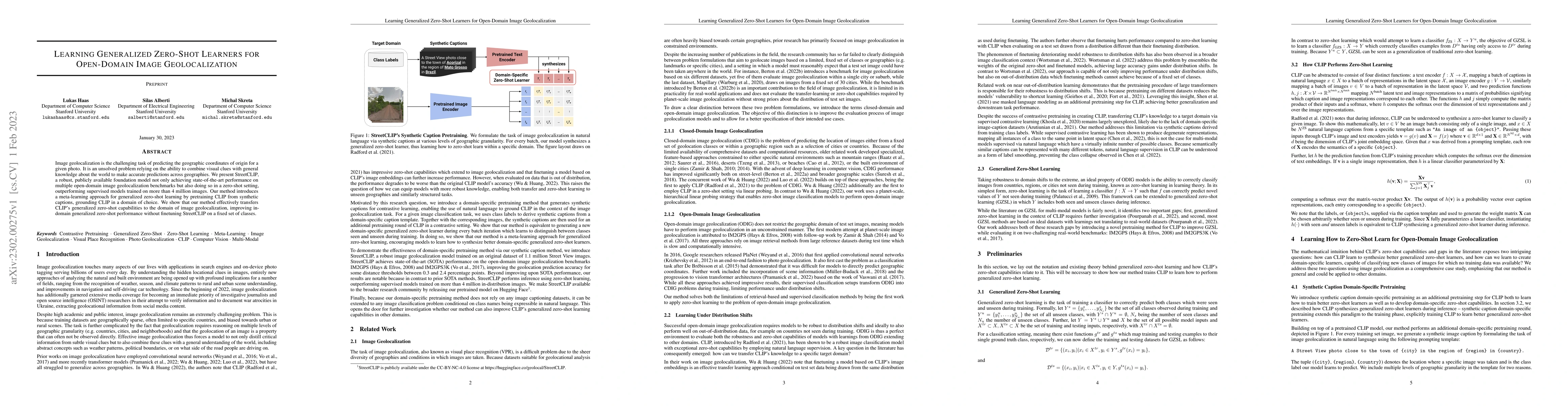 Thumbnail for Learning Generalized Zero-Shot Learners for Open-Domain Image
  Geolocalization