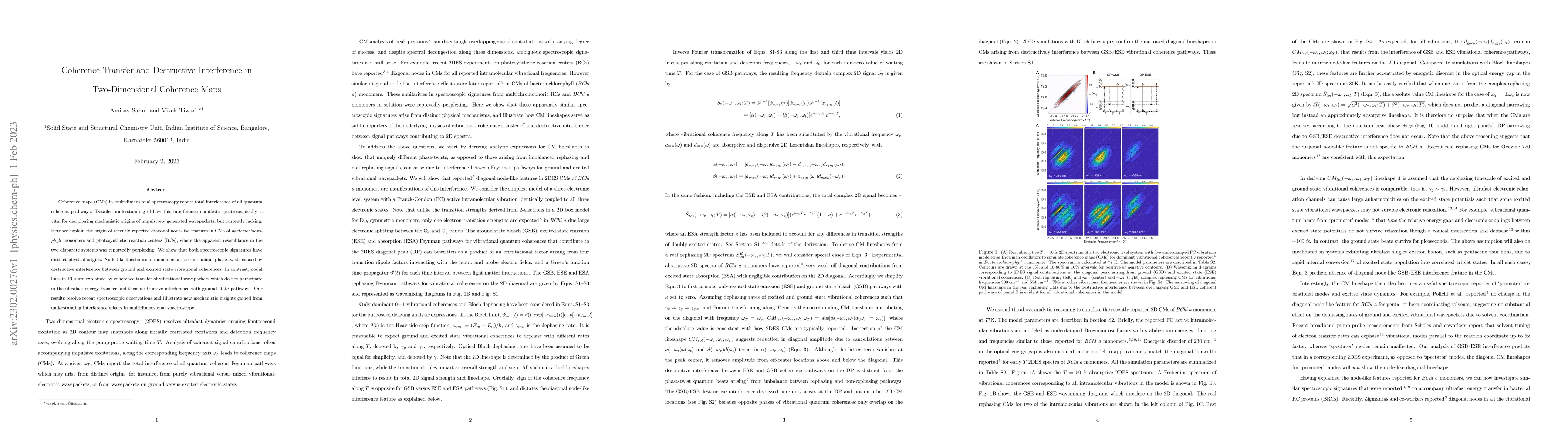 Thumbnail for Coherence Transfer and Destructive Interference in Two-Dimensional
  Coherence Maps
