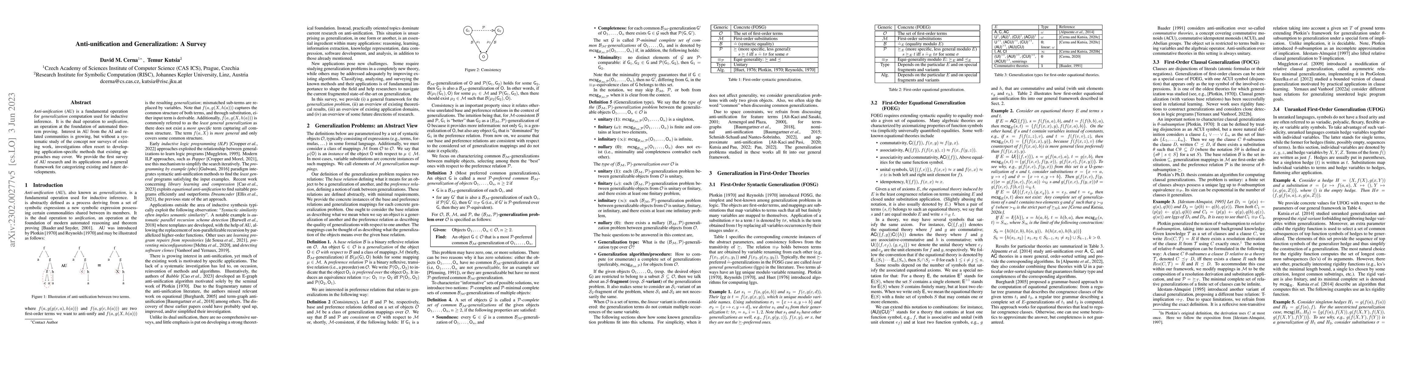 Thumbnail for Anti-unification and Generalization: A Survey