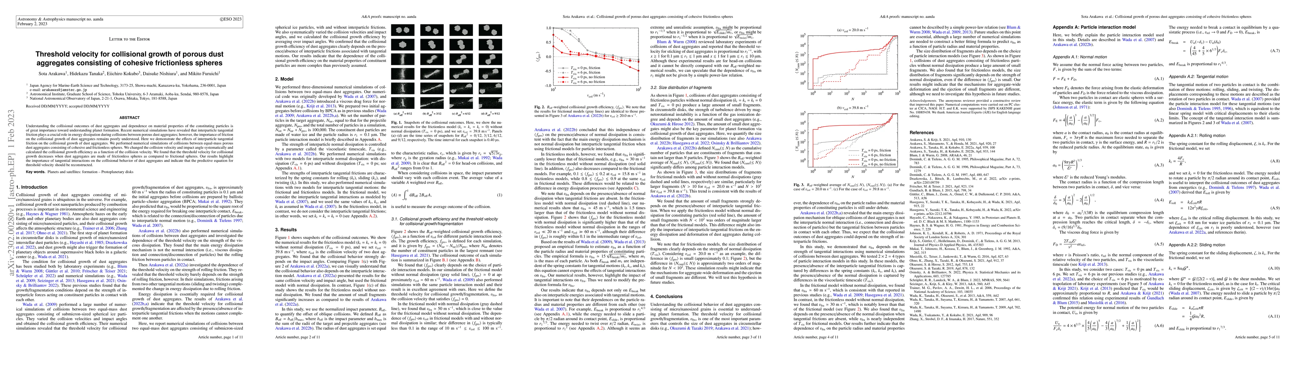 Thumbnail for Threshold velocity for collisional growth of porous dust aggregates
  consisting of cohesive frictionless spheres