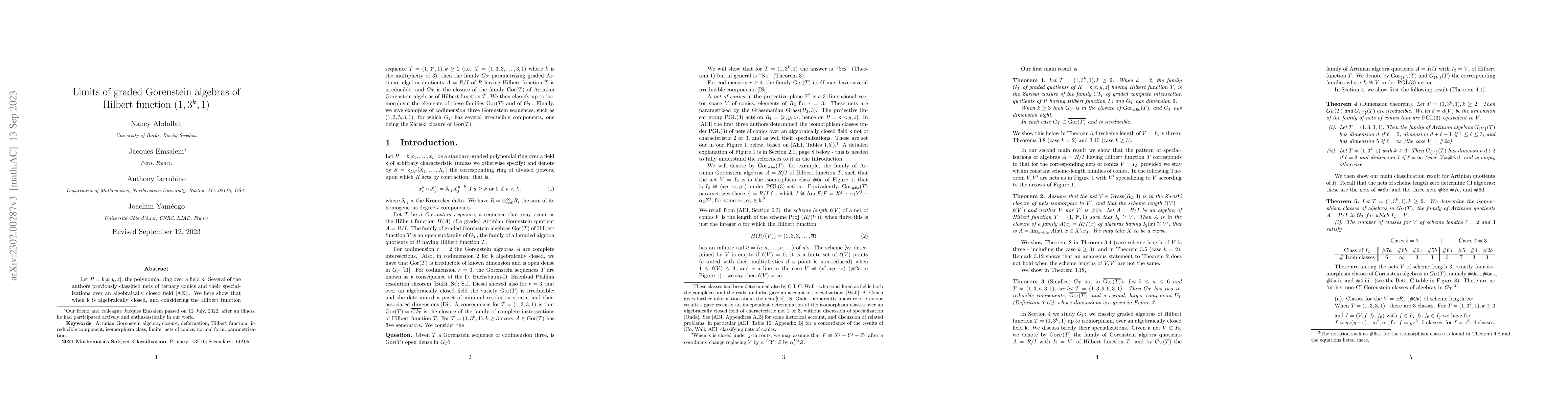 Thumbnail for Limits of graded Gorenstein algebras of Hilbert function $(1,3^k,1)$