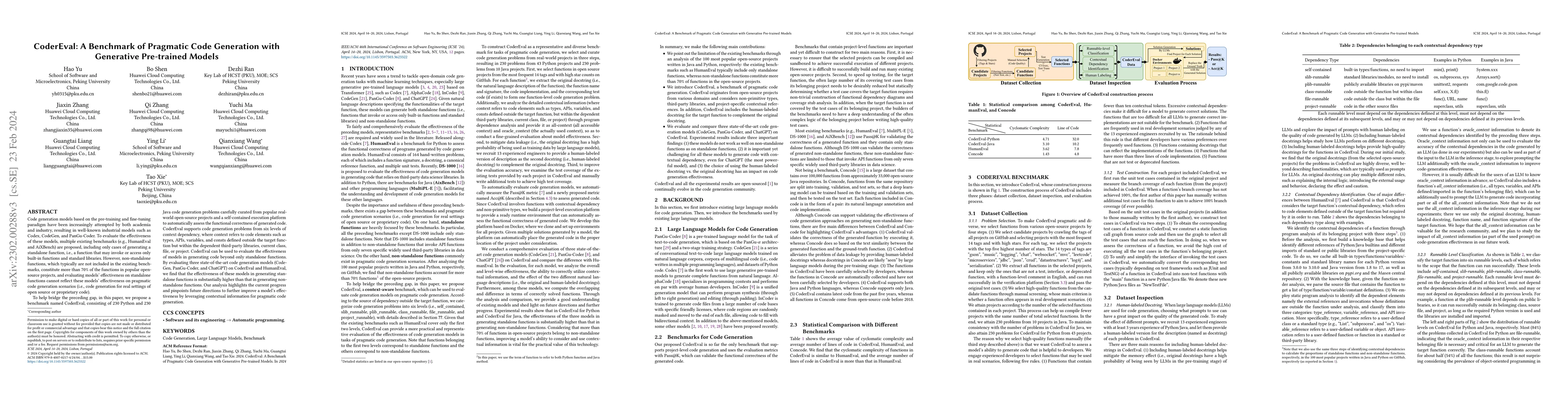 Thumbnail for CoderEval: A Benchmark of Pragmatic Code Generation with Generative
  Pre-trained Models