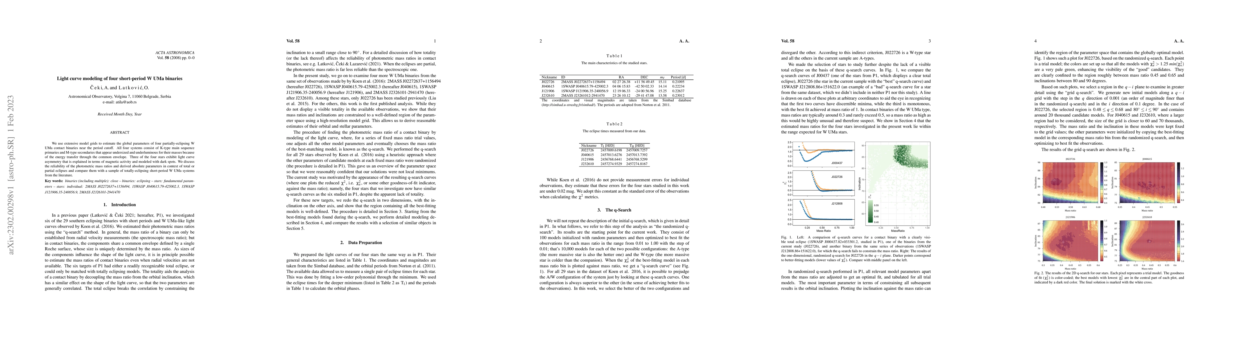 Thumbnail for Light curve modeling of four short-period W UMa binaries