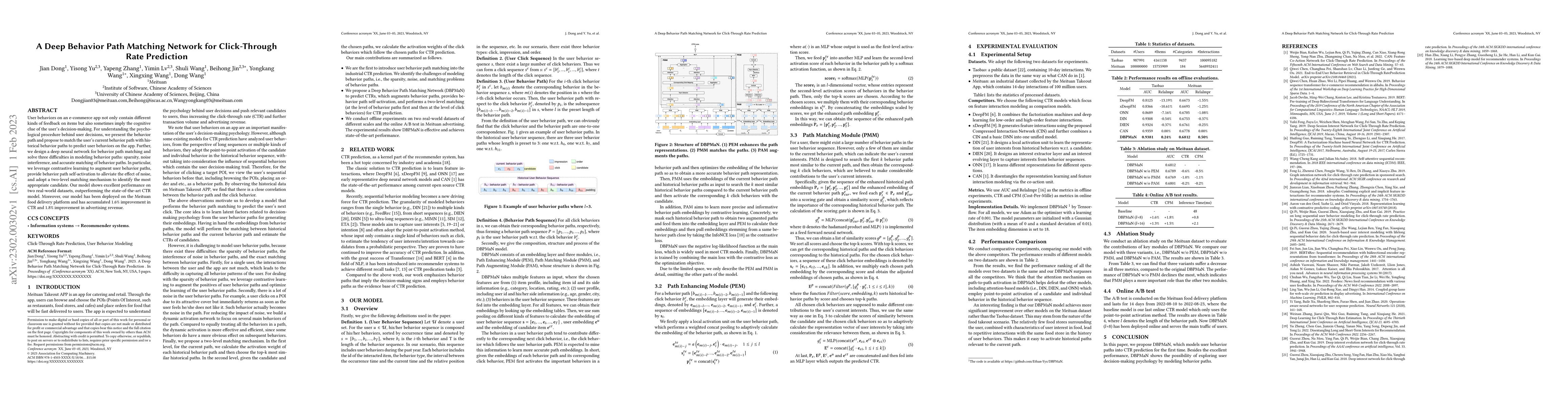 Thumbnail for A Deep Behavior Path Matching Network for Click-Through Rate Prediction