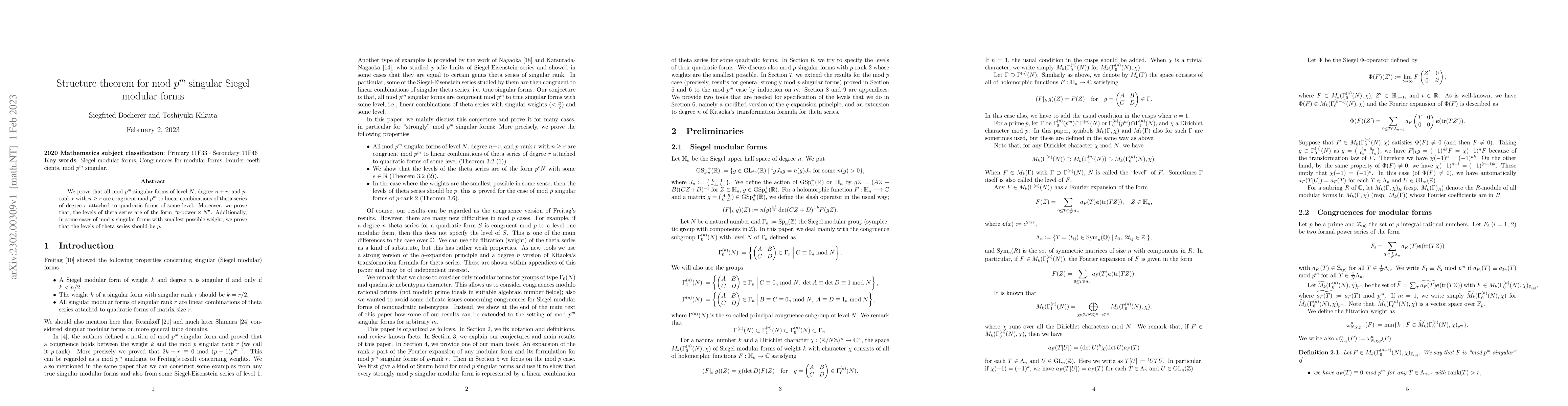 Thumbnail for Structure theorem for mod $p^m$ singular Siegel modular forms