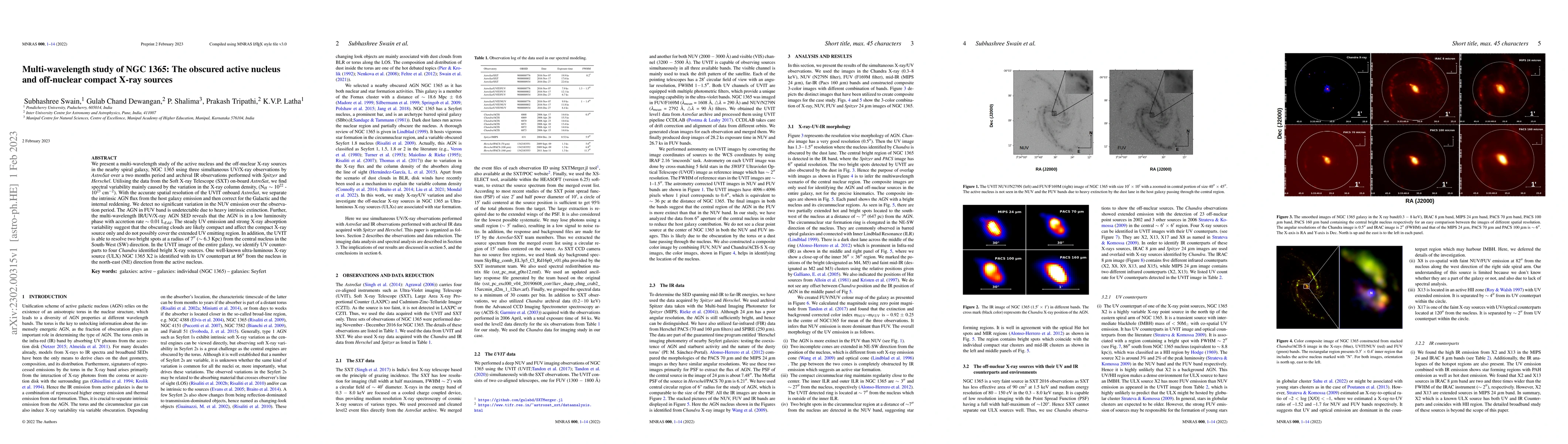 Thumbnail for Multi-wavelength study of NGC 1365: The obscured active nucleus and
  off-nuclear compact X-ray sources