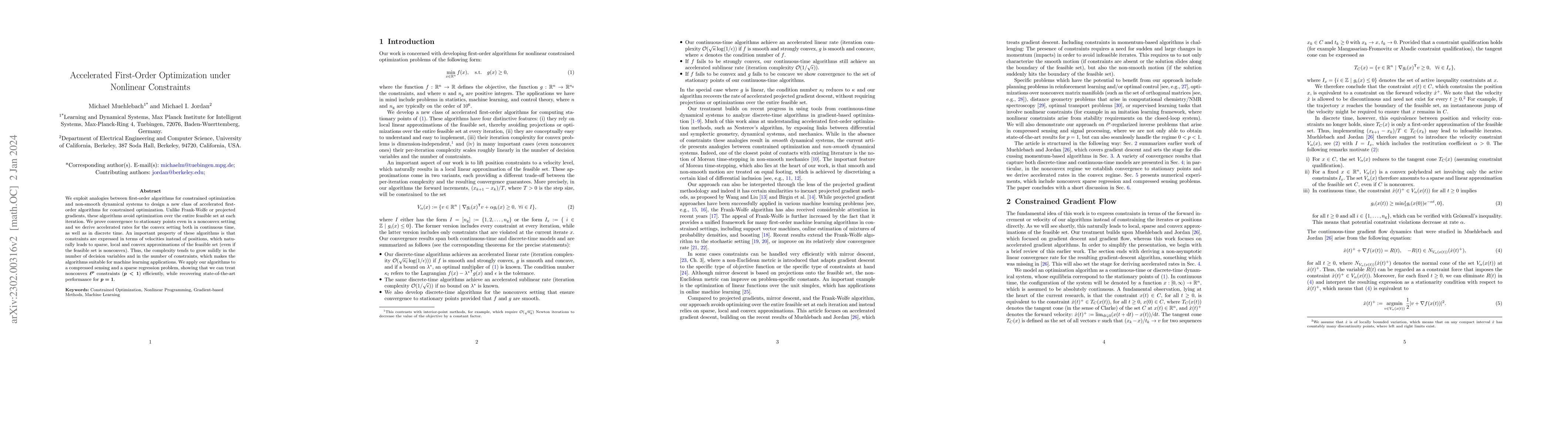 Thumbnail for Accelerated First-Order Optimization under Nonlinear Constraints
