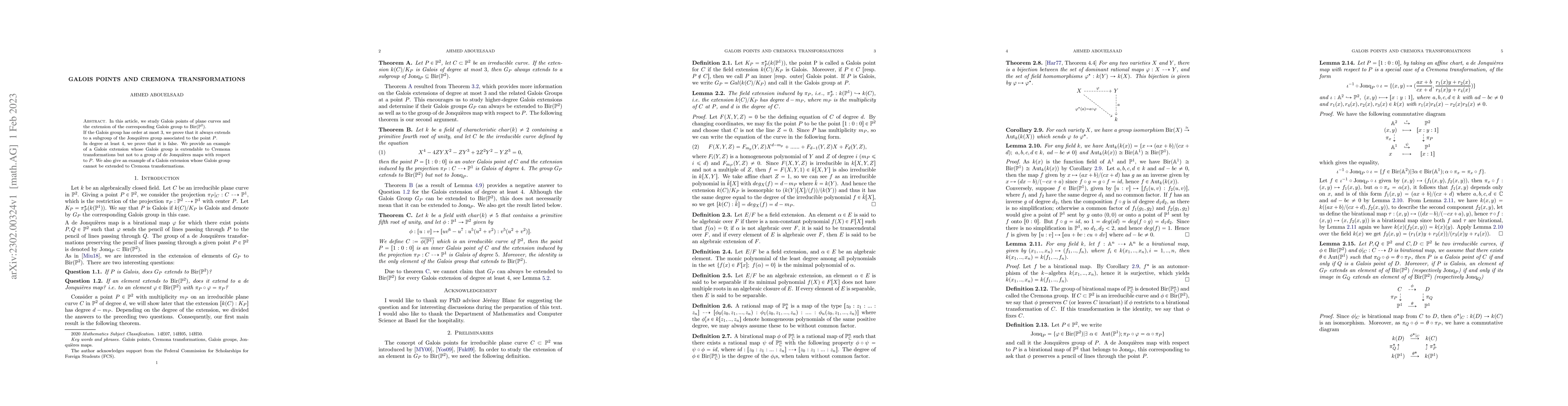Thumbnail for Galois Points and Cremona Transformations