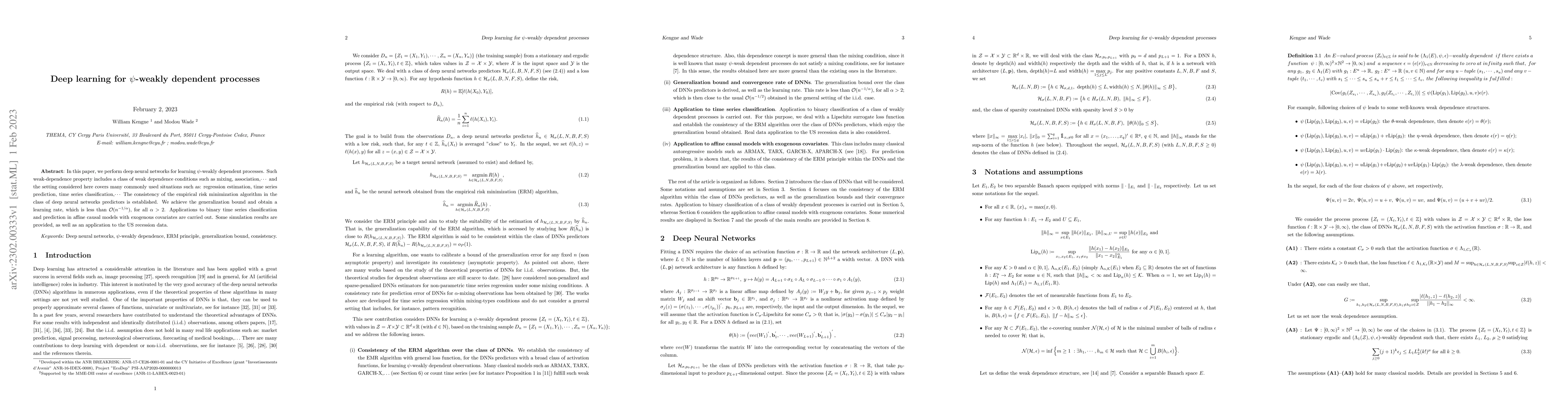 Thumbnail for Deep learning for $\psi$-weakly dependent processes