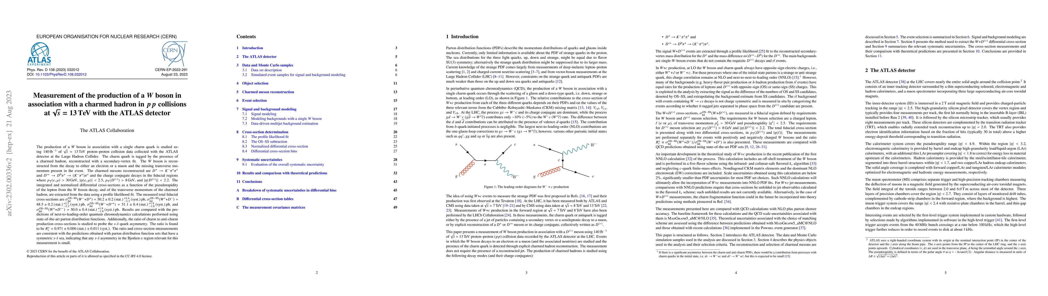 Thumbnail for Measurement of the production of a $W$ boson in association with a
  charmed hadron in $pp$ collisions at $\sqrt{s} = 13\,\mathrm{TeV}$ with the
  ATLAS detector