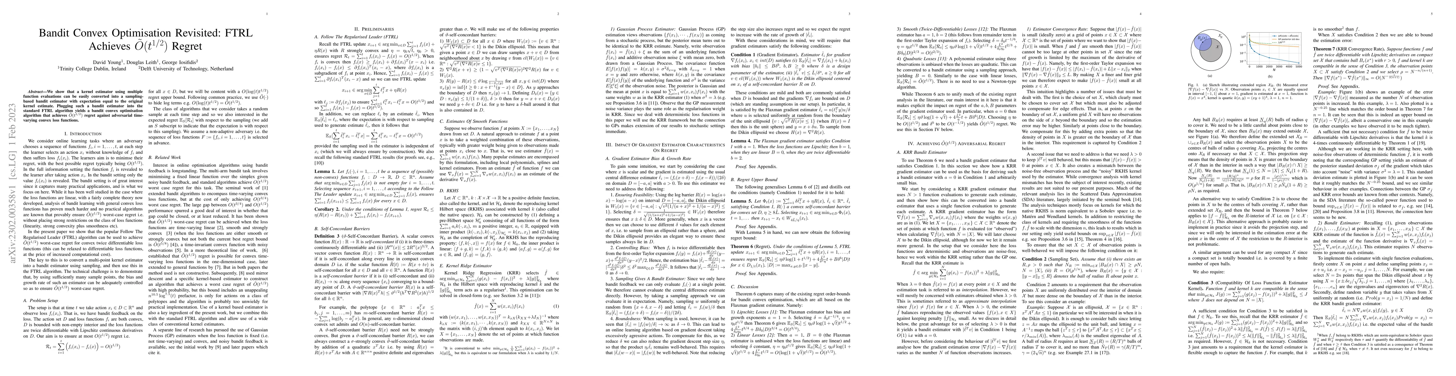 Thumbnail for Bandit Convex Optimisation Revisited: FTRL Achieves $\tilde{O}(t^{1/2})$
  Regret