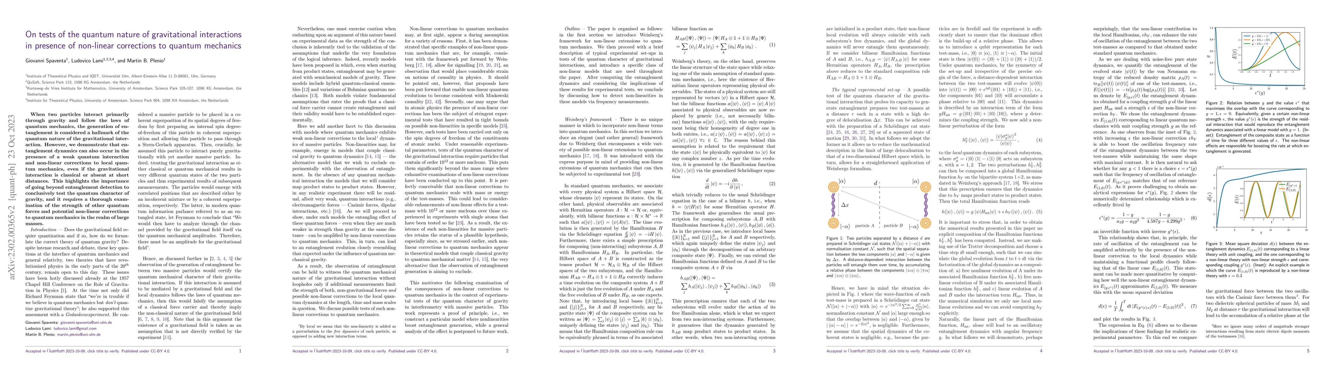 Thumbnail for On tests of the quantum nature of gravitational interactions in presence
  of non-linear corrections to quantum mechanics
