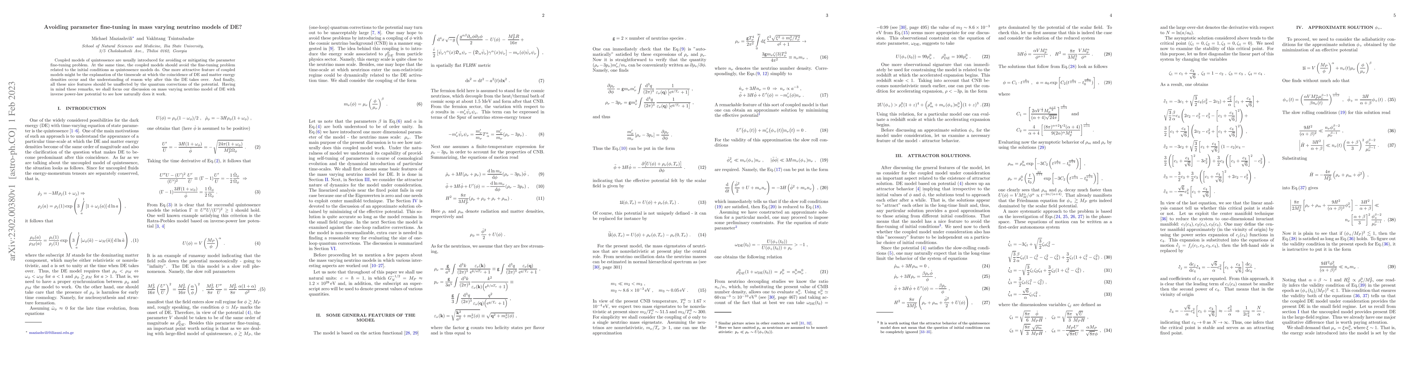 Thumbnail for Avoiding parameter fine-tuning in mass varying neutrino models of DE?