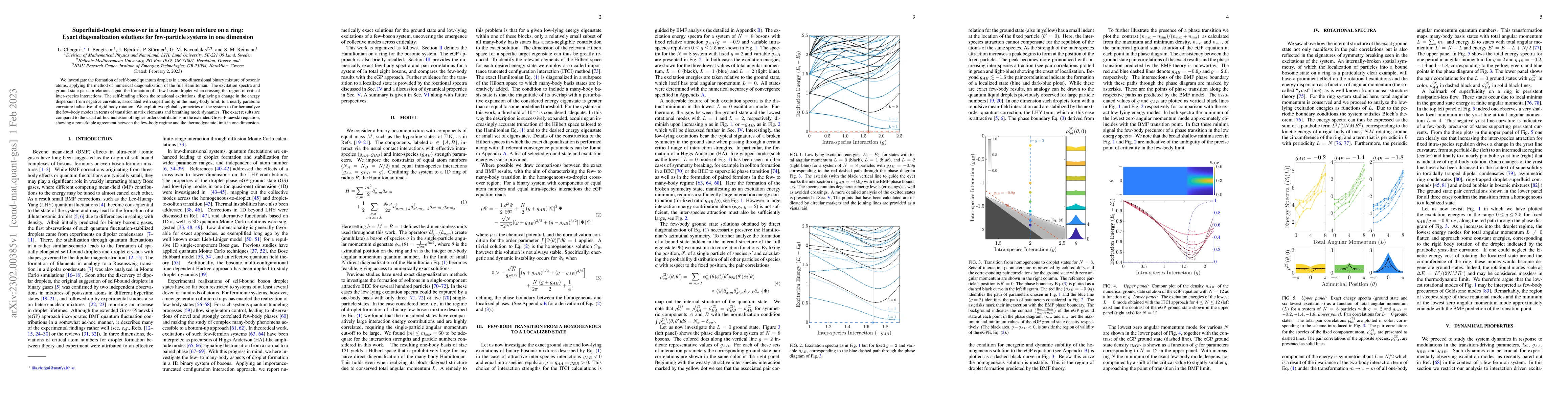 Thumbnail for Superfluid-droplet crossover in a binary boson mixture on a ring: Exact
  diagonalization solutions for few-particle systems in one dimension