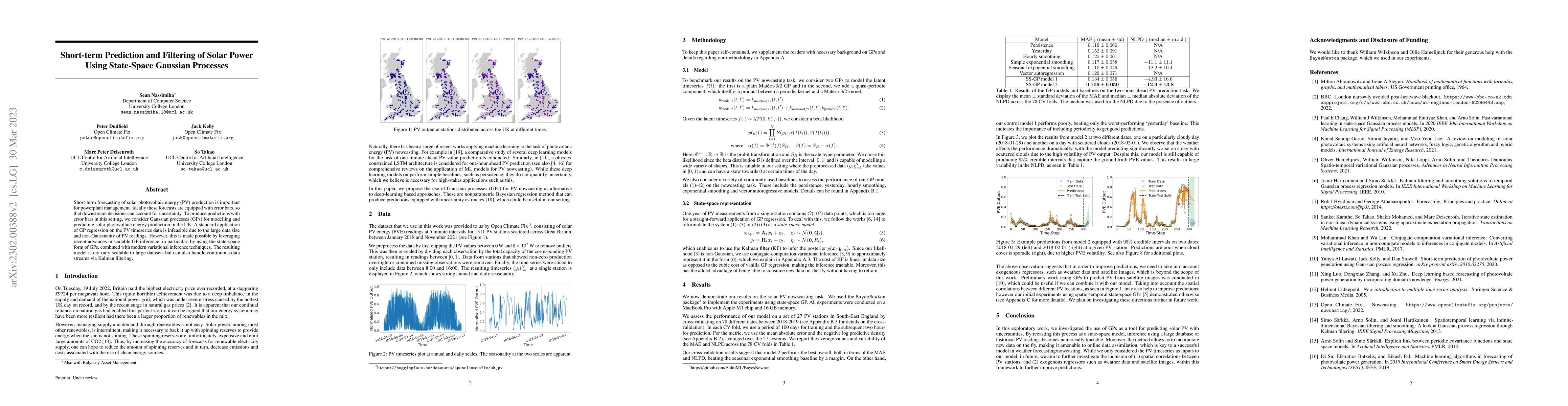Thumbnail for Short-term Prediction and Filtering of Solar Power Using State-Space
  Gaussian Processes
