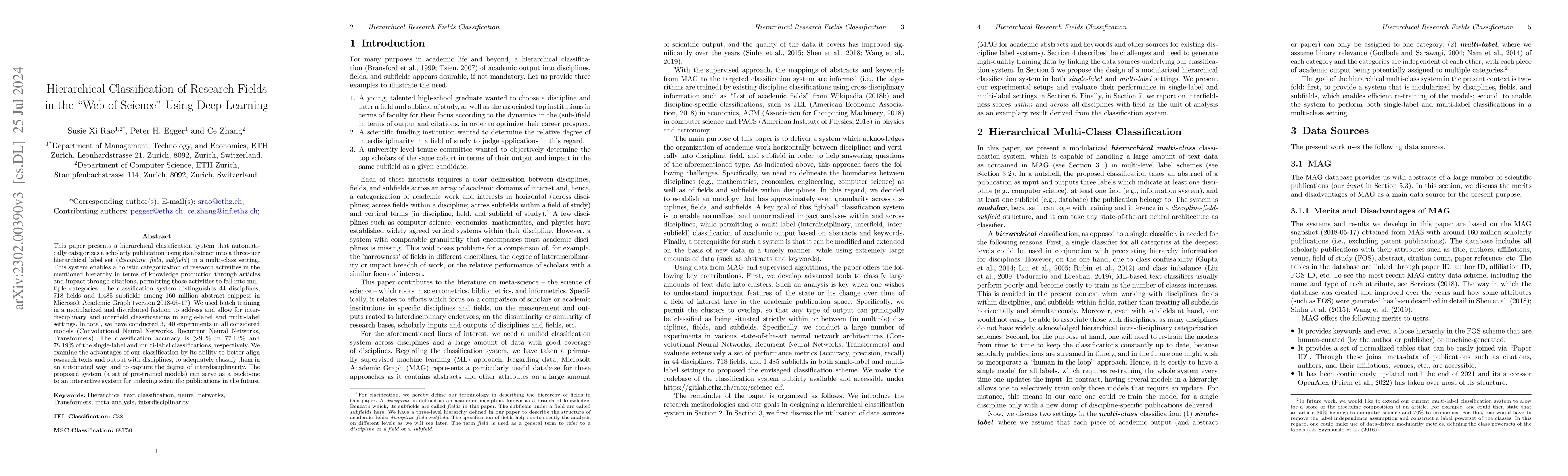 Thumbnail for Hierarchical Classification of Research Fields in the "Web of Science"
  Using Deep Learning