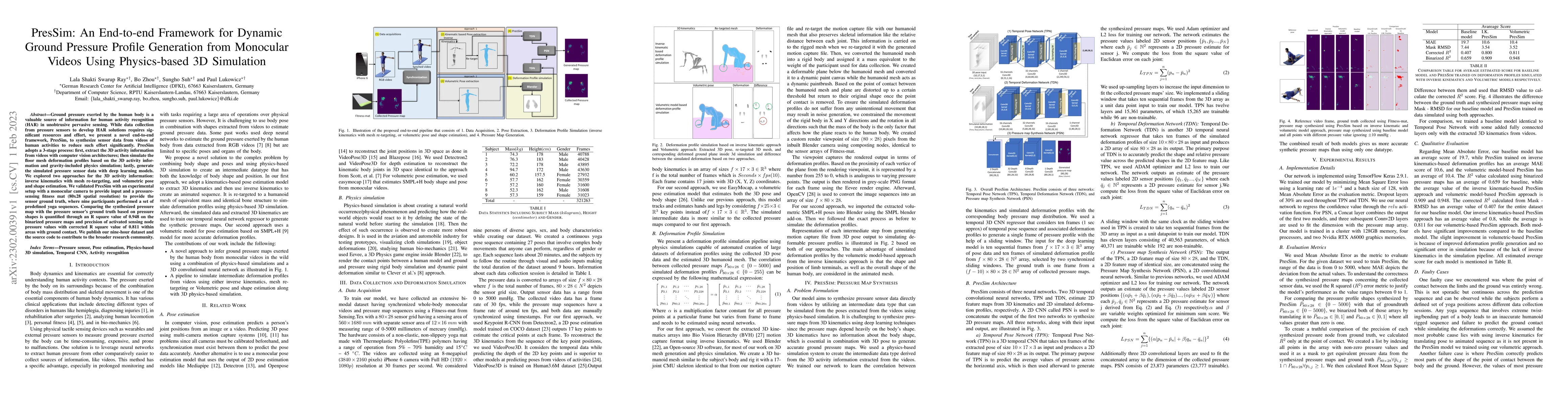 Thumbnail for PresSim: An End-to-end Framework for Dynamic Ground Pressure Profile
  Generation from Monocular Videos Using Physics-based 3D Simulation