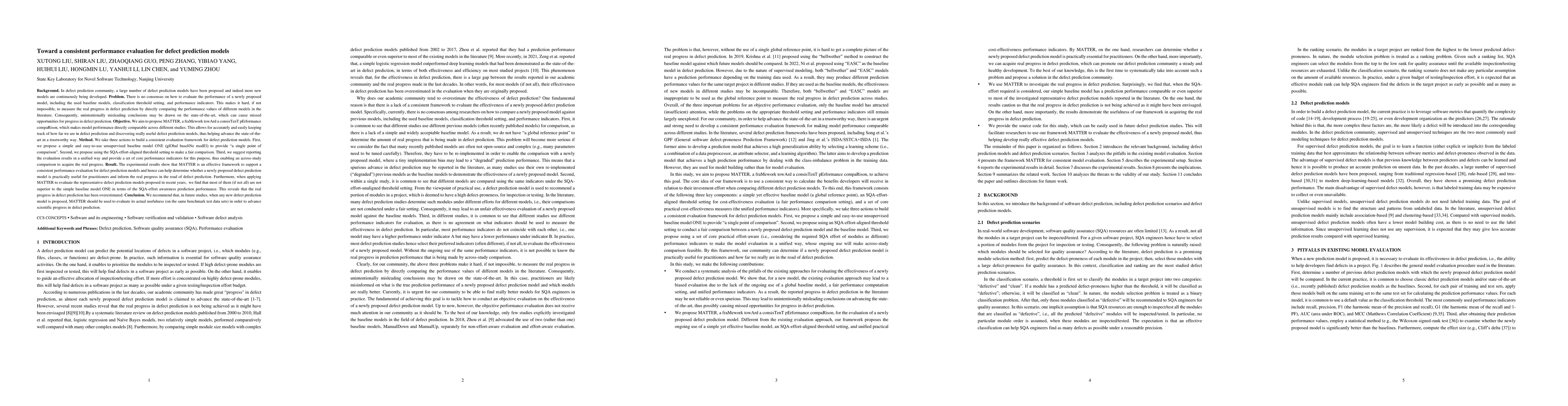 Thumbnail for Toward a consistent performance evaluation for defect prediction models