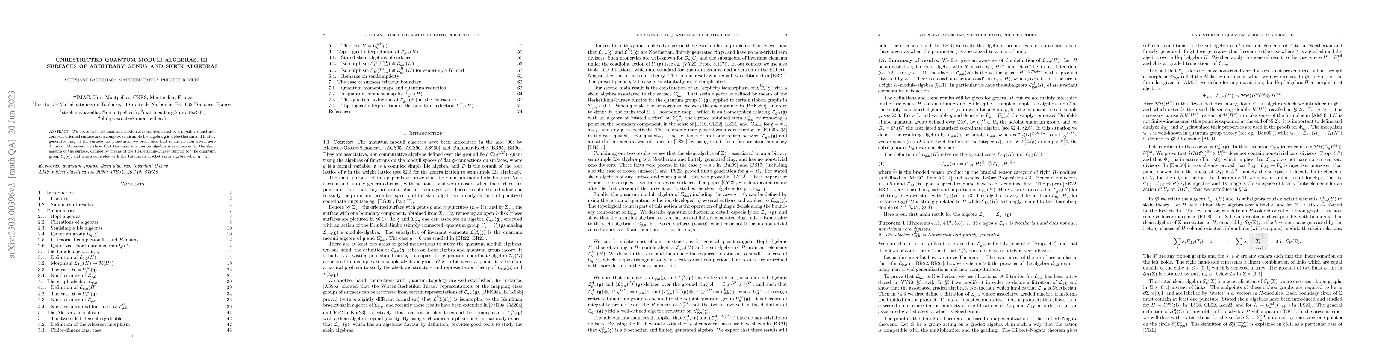 Thumbnail for Unrestricted quantum moduli algebras, III: Surfaces of arbitrary genus
  and skein algebras