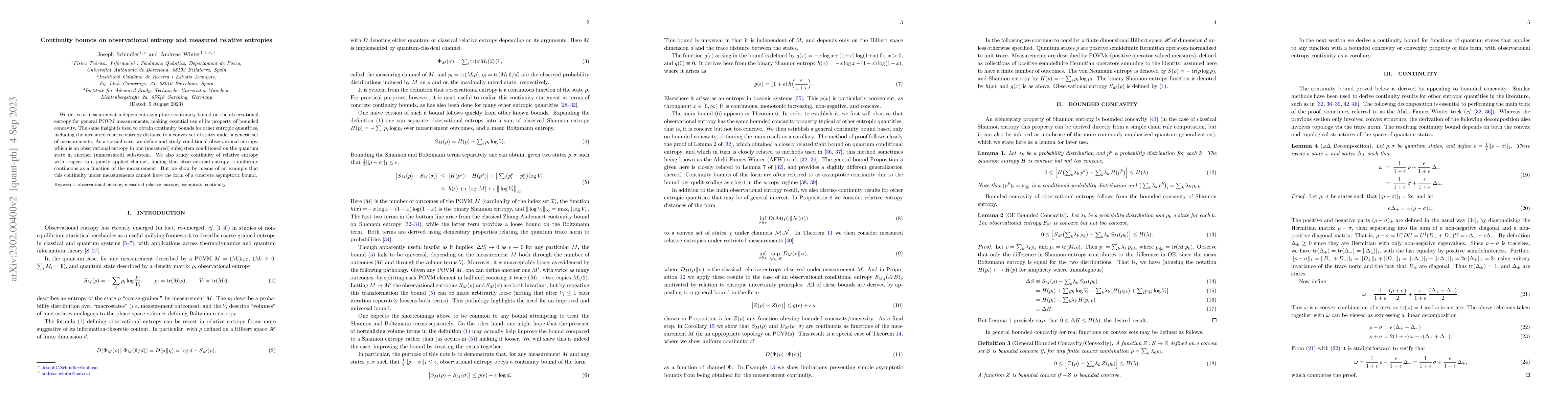 Thumbnail for Continuity bounds on observational entropy and measured relative
  entropies