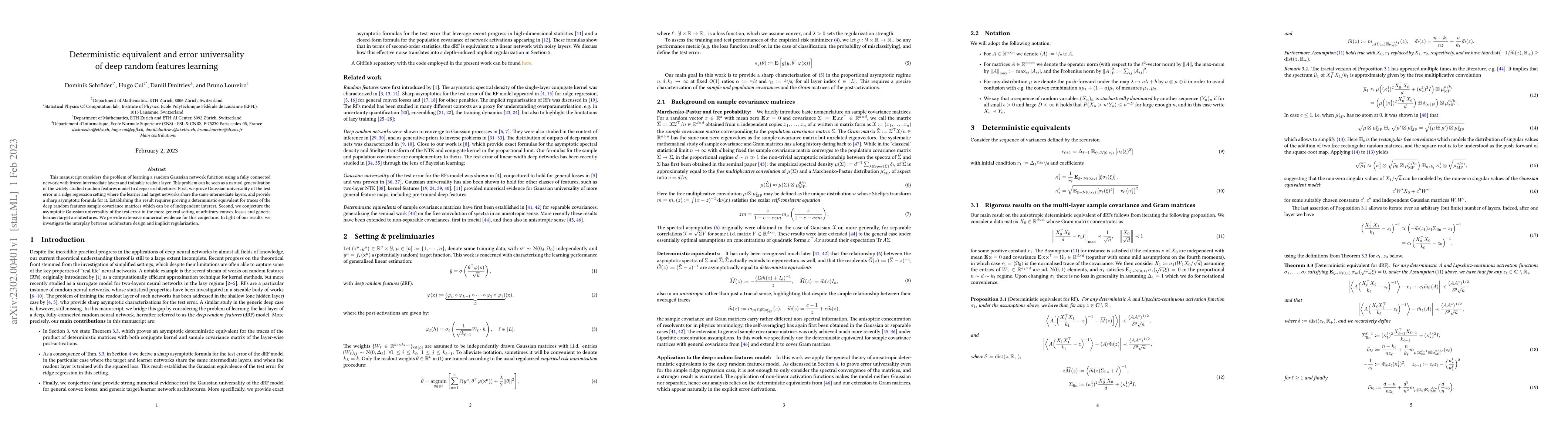 Thumbnail for Deterministic equivalent and error universality of deep random features
  learning
